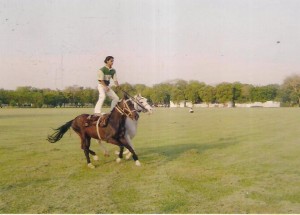 RIDING TWO HORSES SIMULTANEOUSLY IN STANDING POSITION
