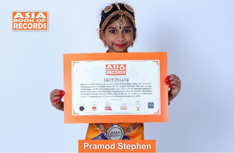 Bharatanatyam dance performed by a kid for the longest duration
