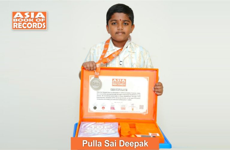 Maximum times a child moved his body through a hula hoop blindfolded in one minute