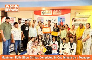 Maximum Both Elbow Strikes Completed in One Minute by a Teenager Holding a 2 Kg Weight