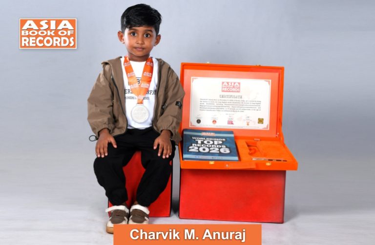 Fastest kid to recite ten long English words blindfolded Image of Charvik M Anuraj, Fastest kid to recite ten long English words blindfolded
