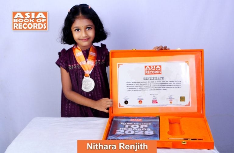 Image of Nithara Renjith, Fastest kid to recall the capitals of all countries in alphabetical order.