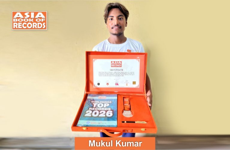 Maximum one-leg rope skips performed blindfolded by a teen in 30 seconds Image of Mukul Kumar, Maximum one-leg rope skips performed blindfolded by a teen in 30 seconds.