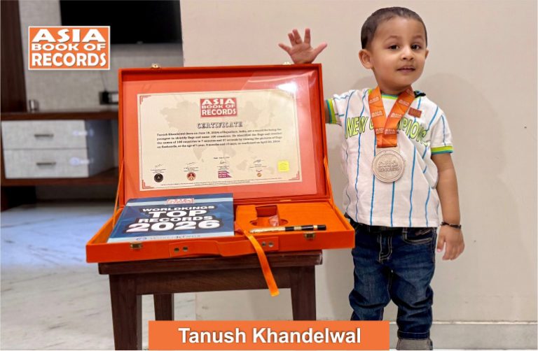 Youngest to identify flags and name 100 countries Image of Tanush Khandelwal, Youngest to identify flags and name 100 countries.