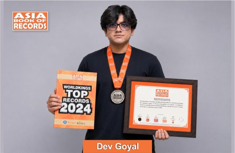 Maximum rope skips performed blindfolded by a teen in 30 seconds Image of Dev Goyal, Maximum rope skips performed blindfolded by a teen in 30 seconds.