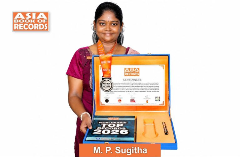 Maximum participation in a voter awareness rally while performing Silambam simultaneously conducted by a teen Image of M.P. Sugitha, Maximum participation in a voter awareness rally while performing Silambam simultaneously conducted by a teen.