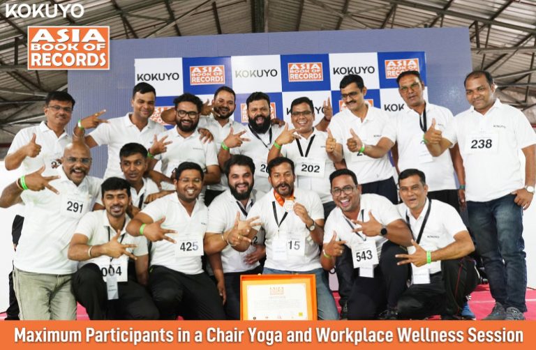 Kokuyo Workplace India Ltd., Maharashtra, India, set the record for the maximum participants in a chair yoga and workplace wellness session.