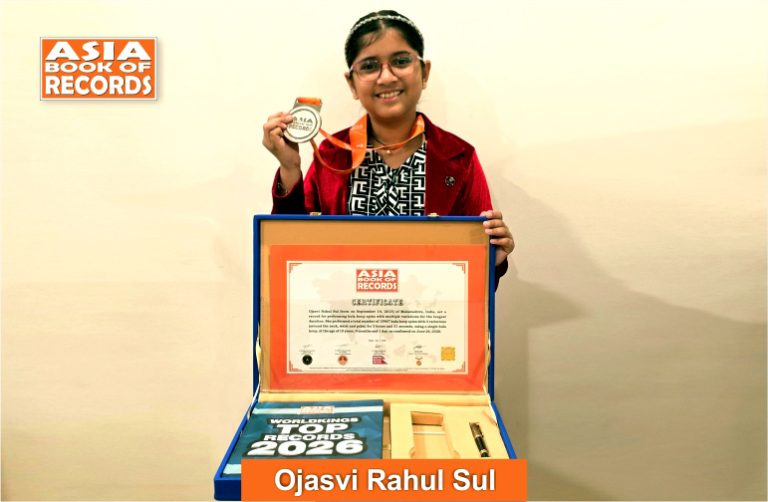 Longest duration to perform hula hoop spins with multiple variations by a child Image of Ojasvi Rahul Sul, Longest duration to perform hula hoop spins with multiple variations by a child.