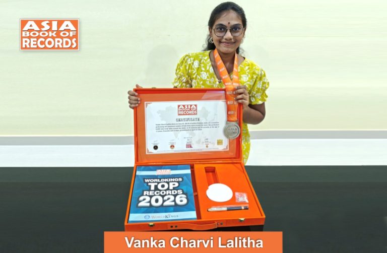 Image of Vanka Charvi Lalitha, Maximum hula hoop spins around the waist performed by a child.