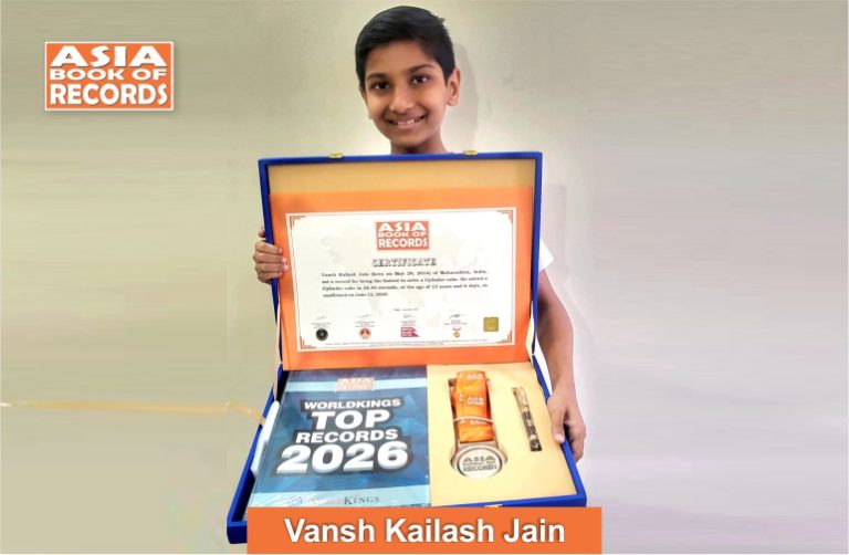 Fastest child to solve a Cylinder cube Image of Vansh Kailash Jain, Fastest child to solve a Cylinder cube.