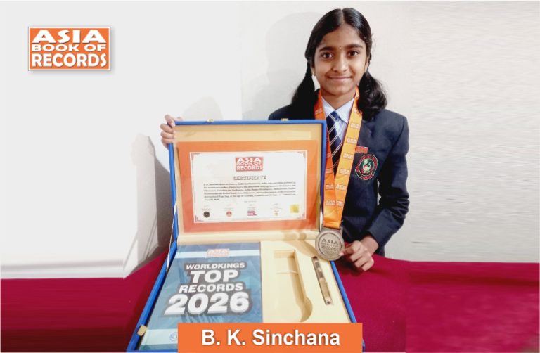 Pic of B.K. Sinchana, Maximum yoga poses performed by a child.