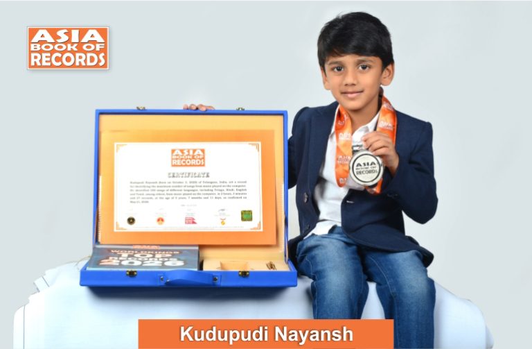 Pic of Kudupudi Nayansh, Maximum songs identified from music played on the computer by a kid.