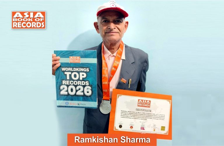 Maximum medals and certificates achieved in athletics by a septuagenarian Image of Ramkishan Sharma, Maximum medals and certificates achieved in athletics by a septuagenarian.