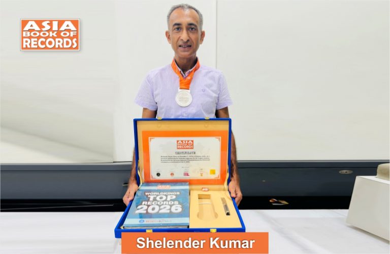 Pic of Shelender Kumar, Longest duration to perform the Vajrasana yoga pose by an individual.