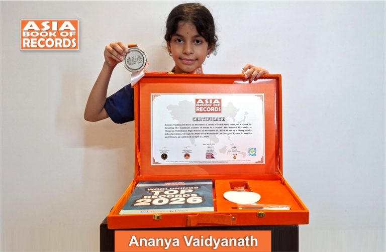Maximum books donated to a school by a child Pic of Ananya Vaidyanath, Maximum books donated to a school by a child.