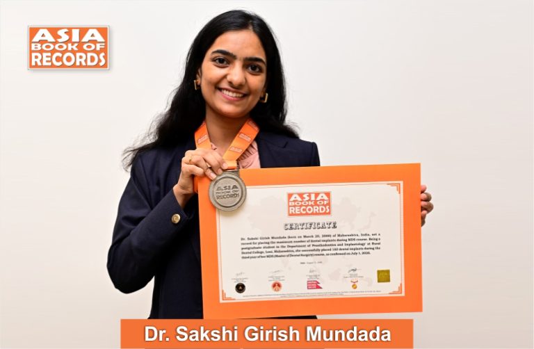 Maximum dental implants placed during MDS course by an individual Pic of Sakshi Girish Mundada, Maximum dental implants placed during MDS course by an individual.