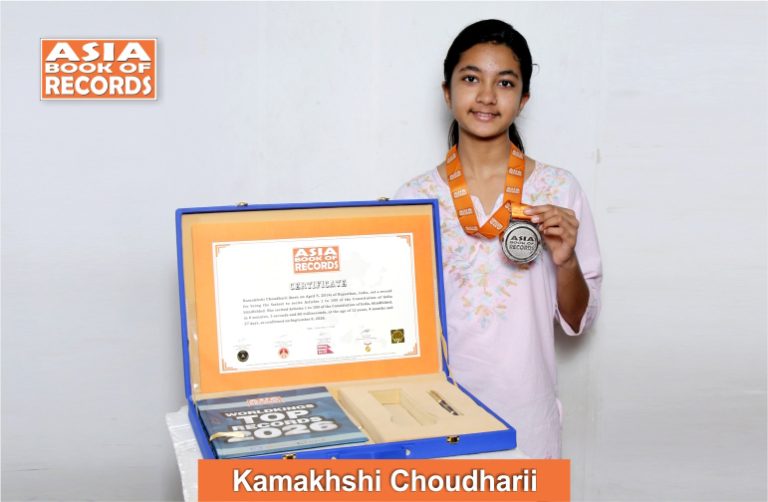 Image of Kamakhshi Choudhari, Fastest child to recite Articles 1 to 100 of the Constitution of India blindfolded.