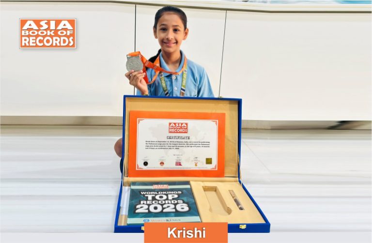 Longest duration to perform the Padmasana yoga pose by a child Image of Krishi, Longest duration to perform the Padmasana yoga pose by a child.