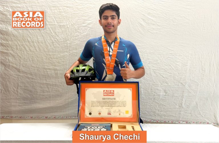 Maximum distance run and cycled by a teen in one month Image of Shaurya Chechi, Maximum distance run and cycled by a teen in one month.