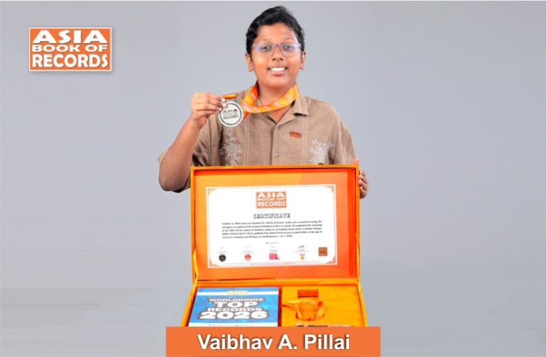 Image of Vaibhav A Pillai, Youngest to explain all the names of Goddess Lalita in a book.