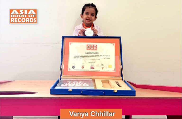 Pic of Vanya Chhillar, Maximum distance covered on inline skates by a toddler.